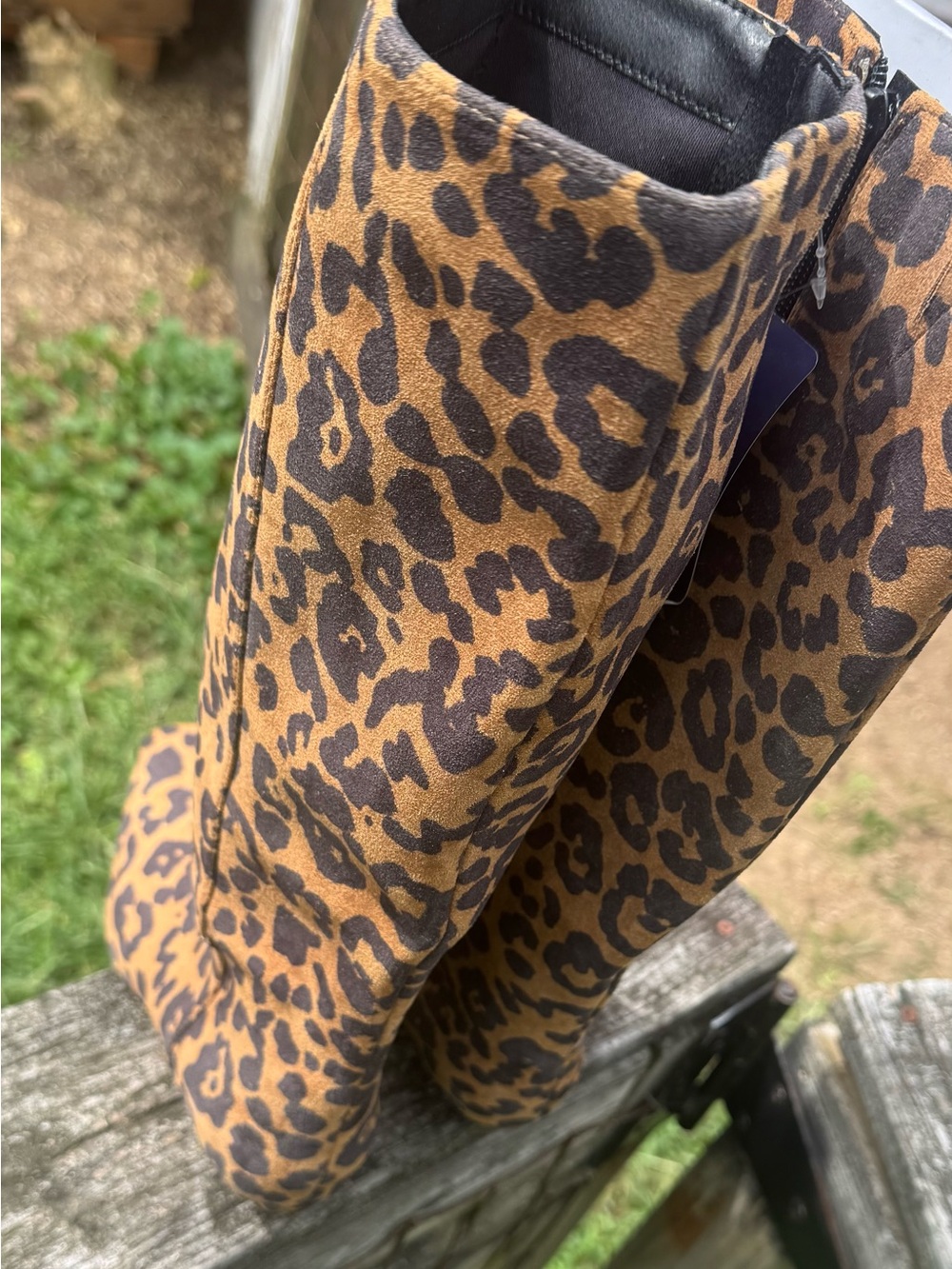 Leopard Print Knee-High Women's Boots - Brown